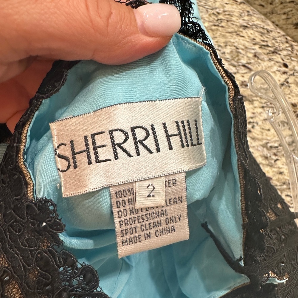 Sherri Hill Black and Blue Polka Dot Formal Dress - Picture 6 of 9